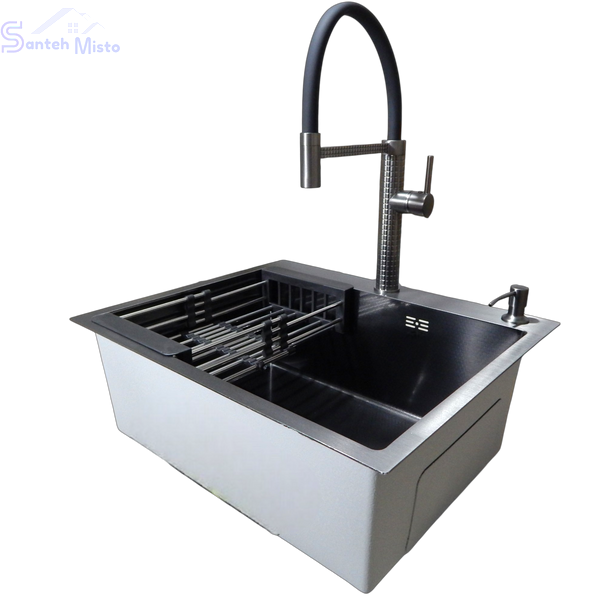 Комплект кухонної мийки KRAFT Handmade PVD-Графіт HS 5448 (3.0/1.0 мм)Декор SM8010 фото