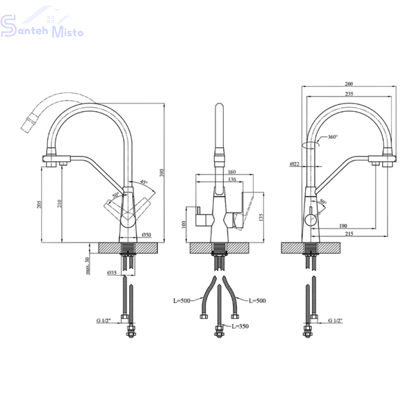 Комплект кухонной мойки Kraft HM 7546 NANO BLACK SM3620 фото