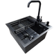 Комплект кухонної мийки Kraft HM 50х50 NANO BLACK PVD (3.0/1.0 мм) декор SM6430 фото 4