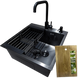 Комплект кухонної мийки Kraft HM 50х50 NANO BLACK PVD (3.0/1.0 мм) декор SM6430 фото 1