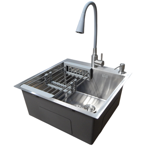 Комплект кухонної мийки Kraft KRF 5050 decor (3.0/1.0 мм)+Змішувач для кухні Kroner KRP Edelstahl Klassisch &ndash; ESG031GRA SM40705 фото