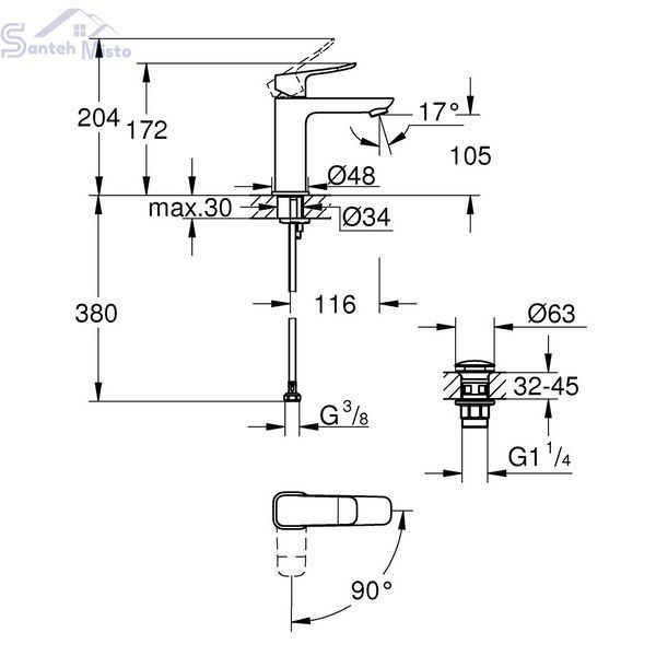 Смеситель для раковины Grohe QuickFix Dice ES M-Size 1018360000 с донным клапаном CV036191 фото