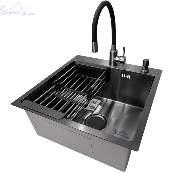 Комплект кухонної мийки Kraft -NANO BLACK 5050HM PVD SM7011 фото