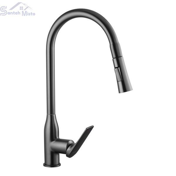 Комплект кухонної мийки Kraft NANO BLACK PVD HS60*45 (3.0/1.0 мм)+Змішувач для кухніз висувним виливом SM1833 фото