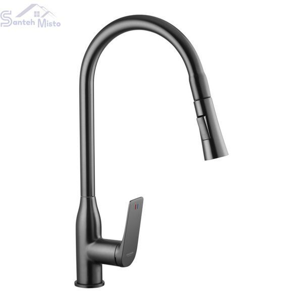 Комплект кухонної мийки Kraft NANO BLACK PVD HS60*45 (3.0/1.0 мм)+Змішувач для кухніз висувним виливом SM1833 фото
