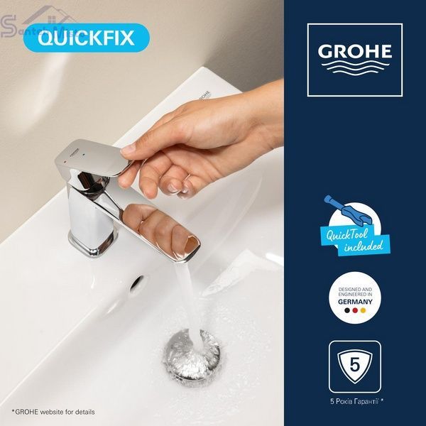 Змішувач для раковини Grohe QuickFix Dice ES M-Size 1018360000 з донним клапаном CV036191 фото