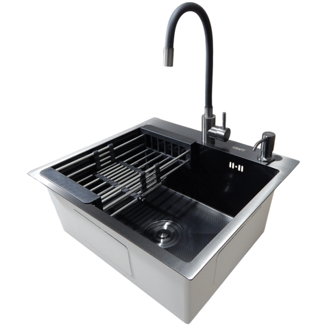 Комплект кухонної мийки KRAFT Handmade PVD чорна HS54*48 (3.0/1.0 мм) декор SM4018 фото
