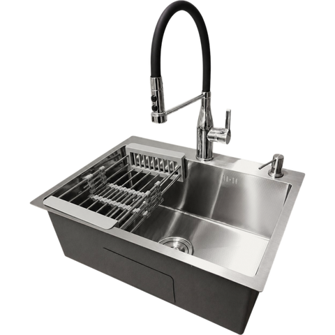 Комплект кухонной мойка Kraft KRF 600х450 decor (3.0/1.0 мм)+Кухонный смеситель Kroner KRP Ersel - C03111BLK SM15810 фото