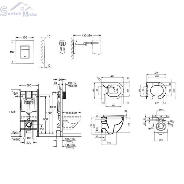 Комплект 4 в 1: Инсталляция GROHE Solido 3 в 1 3884966Q + Унитаз безободковый Kroner Harz WHI493736 RIMLESS с сиденьем Slim Duroplast / Soft-close / Quick relase KH493736WHIR (3884966KH493736) CV033601 фото