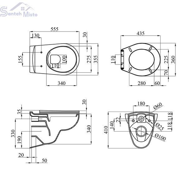 Унитаз подвесной безободковый Kroner Oker WHI533536 RIMLESS с сиденьем (KO533536WHIR) CV033120 фото
