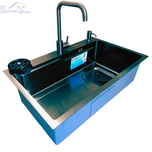 Комплект кухонної мийки Kraft HM 7546 NANO BLACK SM307 фото