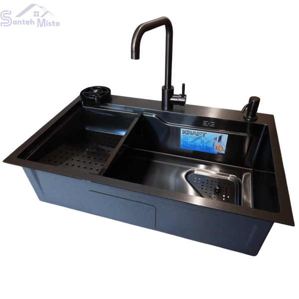 Комплект кухонної мийки Kraft HM 7546 NANO BLACK SM307 фото