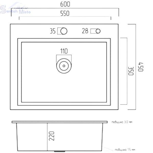 Комплект кухонной мойка Kraft KRF 600х450 decor (3.0/1.0 мм)+Кухонный смеситель Kroner KRP Ersel - C03111BLK SM15810 фото