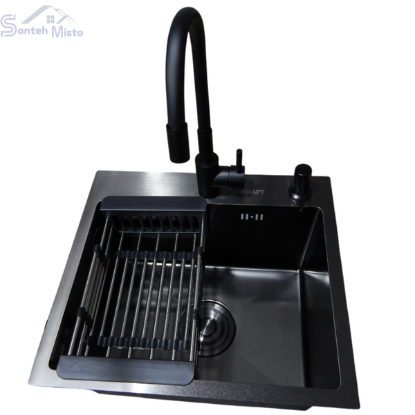 Комплект кухонной мойки KRAFT Handmade PVD чорная HS45*40 (3.0/1.0 мм) SM4416 фото