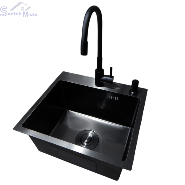 Комплект кухонной мойки KRAFT Handmade PVD чорная HS45*40 (3.0/1.0 мм) SM4416 фото
