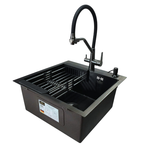 Комплект кухонной мойки Kroner KRP Schwarze - 5050HM PVD (3.0/1.0 мм) SM46 фото