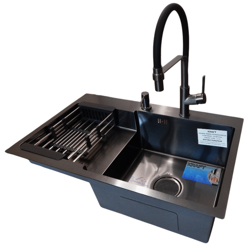 Комплект кухонной мойки Kraft&nbsp;HM&nbsp;- 7848ALB&nbsp;PVD&nbsp;(3.0/1.0 мм) SM5667 фото