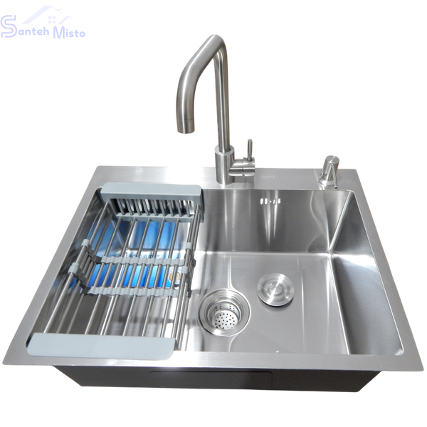 Комплект кухонної мийки Kraft KRF 6045 (3.0/1.0 мм) SATIN SM6036 фото