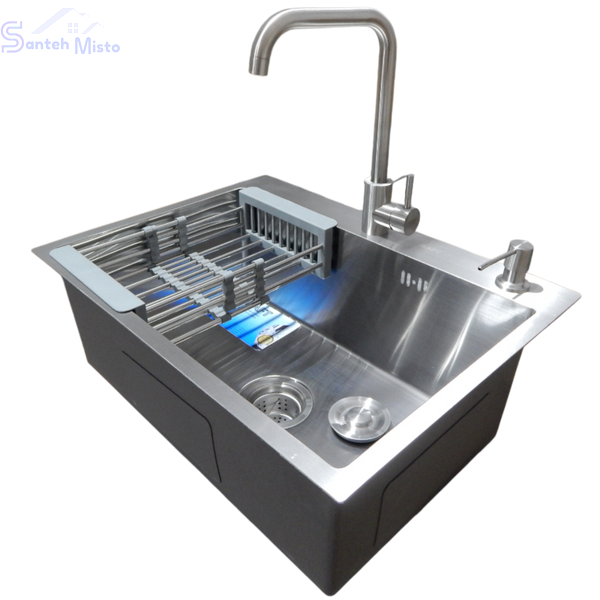 Комплект кухонної мийки Kraft KRF 6045 (3.0/1.0 мм) SATIN SM6036 фото