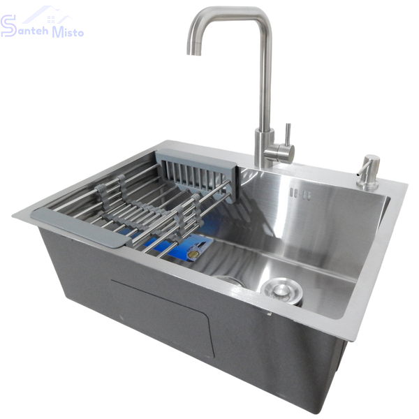Комплект кухонної мийки Kraft KRF 6045 (3.0/1.0 мм) SATIN SM6036 фото