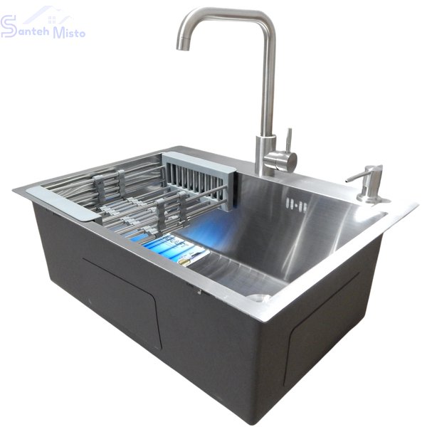 Комплект кухонної мийки Kraft KRF 6045 (3.0/1.0 мм) SATIN SM6036 фото