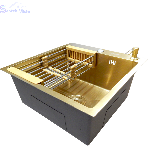 Кухонна мийка Kraft Handmade HM NANO GOLD PVD HS50*50 (3.0/1.0 мм) декор SM550451 фото