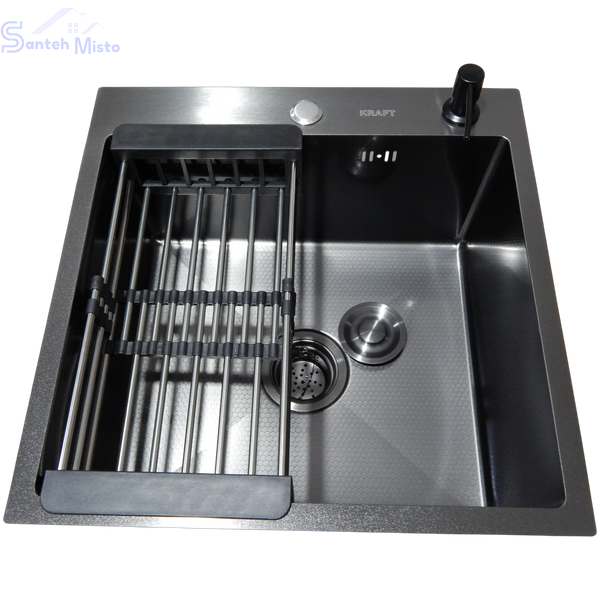 Кухонна мийка Kraft HM 50х50 NANO BLACK PVD (3.0/1.0 мм) Decor SМ482 фото