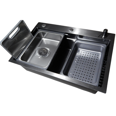 Комплект кухонної мийки Kraft HM 6846 NANO BLACK DECOR Графіт SM20464 фото