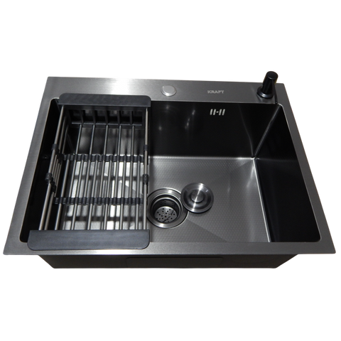 Комплект кухонної мийки Kraft NANO BLACK PVD Декор HS54*48 (3.0/1.0 мм)+Змішувач для кухні з гнучким виливом Pllen&oacute; SM15080 фото