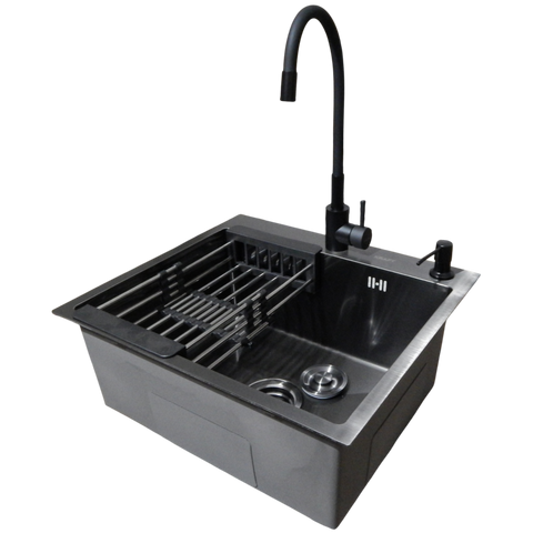 Комплект кухонной мойки Kraft -NANO BLACK 5050HM PVD SM8615 фото