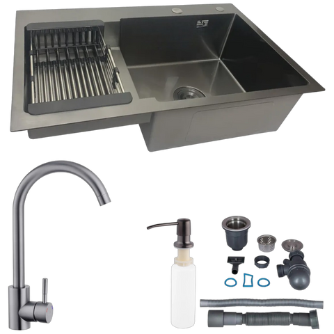 Комплект кухонной мойки Kraft HM - 7848ALB PVD (3.0/1.0 мм) SM527058 фото