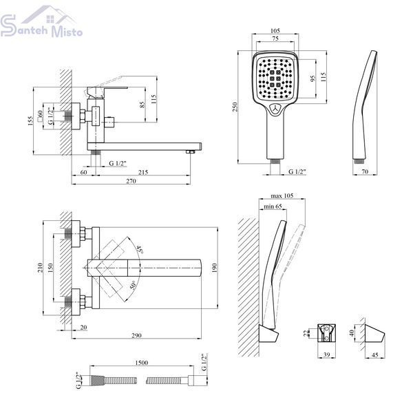 Смеситель для ванны Kroner KRP Edelstahl Kubus - PVD070 CV035908 фото
