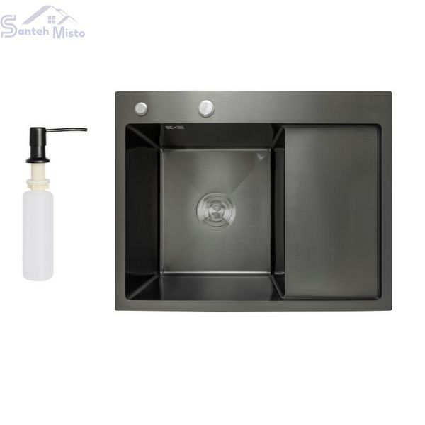 Мийка для кухні інтегрована Lidz Handmade H6350BR крило праворуч (LDH6350BRPVD45590) Brushed Black PVD 3,0/1,0 мм SD00051714 фото