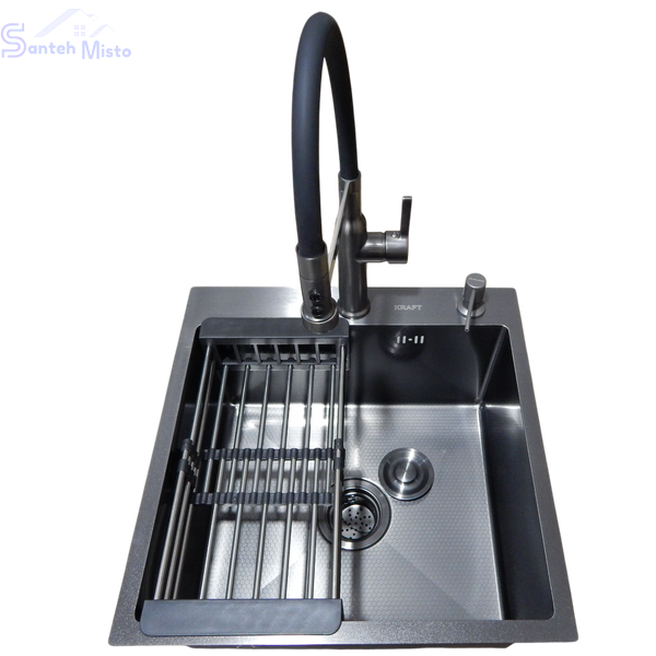 Комплект кухонної мийки Kraft NANO BLACK PVD HS50*50 (3.0/1.0 мм) декор SM2100 фото