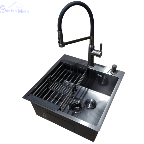 Комплект кухонної мийки Kraft NANO BLACK PVD HS50*50 (3.0/1.0 мм) декор SM2100 фото