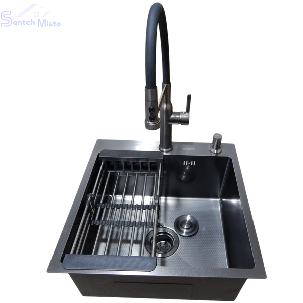 Комплект кухонної мийки Kraft NANO BLACK PVD HS50*50 (3.0/1.0 мм) декор SM2100 фото