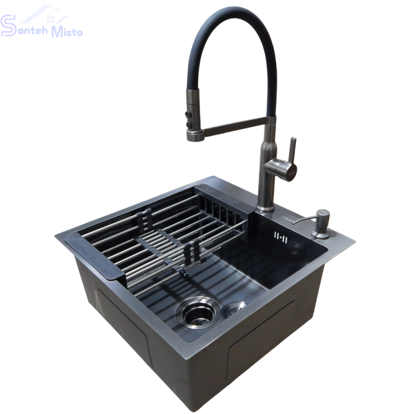 Комплект кухонної мийки Kraft NANO BLACK PVD HS50*50 (3.0/1.0 мм) декор SM2100 фото