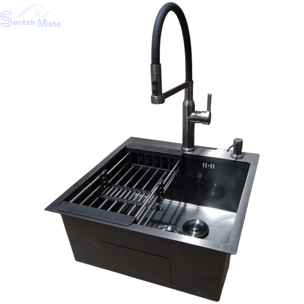 Комплект кухонної мийки Kraft NANO BLACK PVD HS50*50 (3.0/1.0 мм) декор SM2100 фото