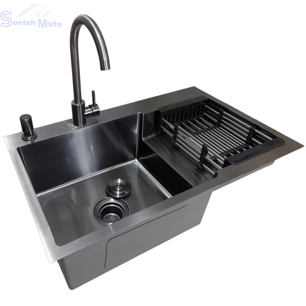 Комплект кухонної мийки Kraft&nbsp;Handmade&nbsp;- 780х480 LB&nbsp;PVD&nbsp;(3.0/1.0 мм)​​​​​​​ SM1215 фото