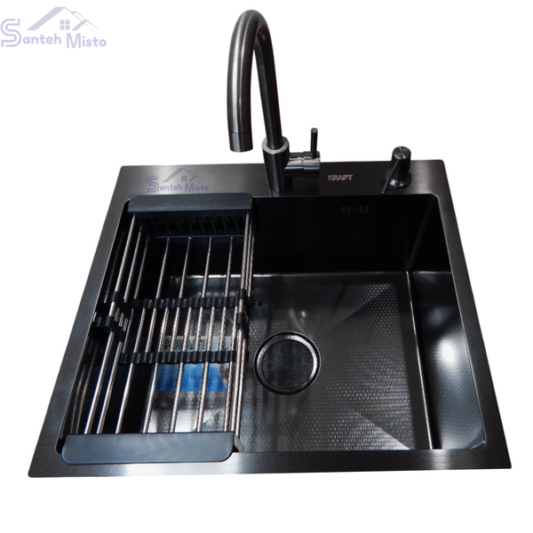 Комплект кухонної мийки KRAFT Handmade PVD графіт HS54*48 (3.0/1.0 мм) декор SM0133 фото