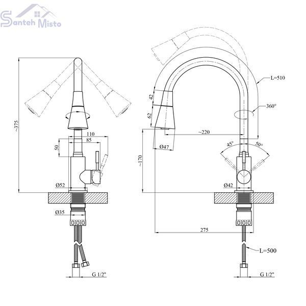 Комплект кухонної мийки Kraft KRF 5050 decor (3.0/1.0 мм) SM2074 фото
