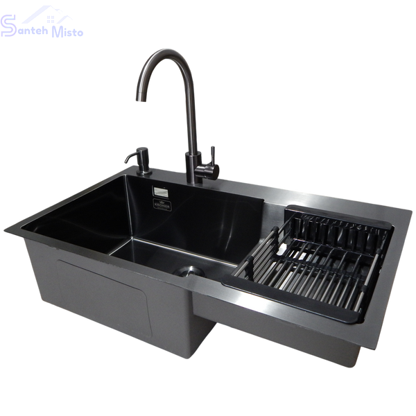 Комплект кухонной мойки KRP Schwarze - 7848RHM PVD SM1215 фото