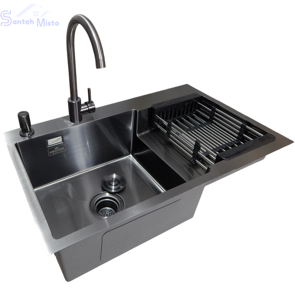 Комплект кухонной мойки KRP Schwarze - 7848RHM PVD SM1215 фото