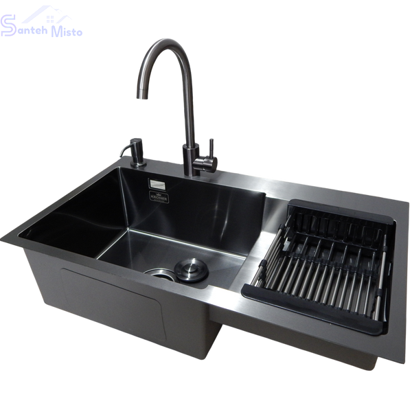 Комплект кухонной мойки KRP Schwarze - 7848RHM PVD SM1215 фото