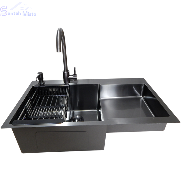 Комплект кухонной мойки KRP Schwarze - 7848RHM PVD SM1215 фото