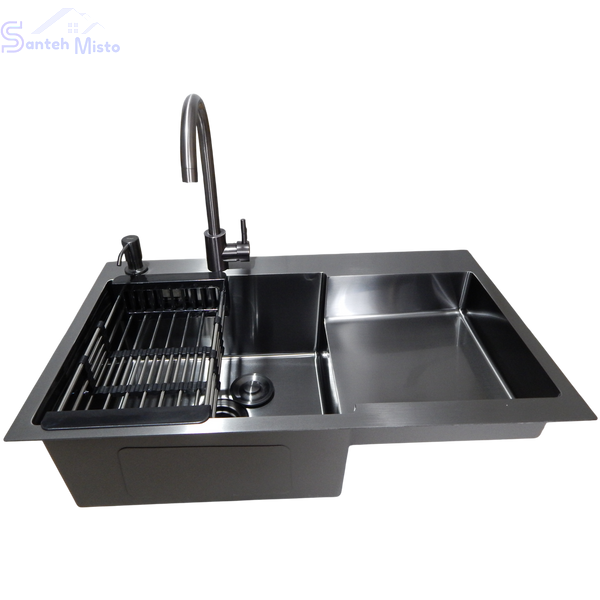 Комплект кухонной мойки KRP Schwarze - 7848RHM PVD SM1215 фото