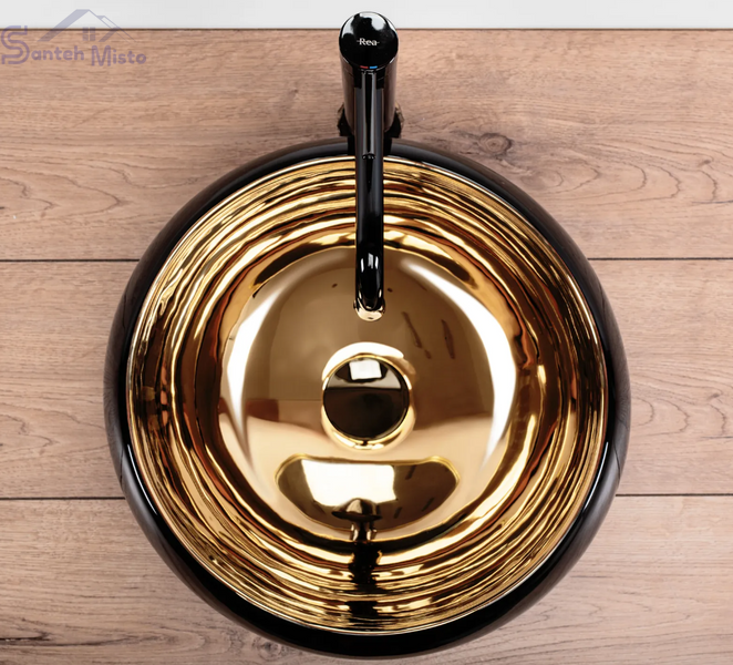 Умывальник (раковина) REA LUNA BLACK MATT GOLD накладной * REA-U3306 фото