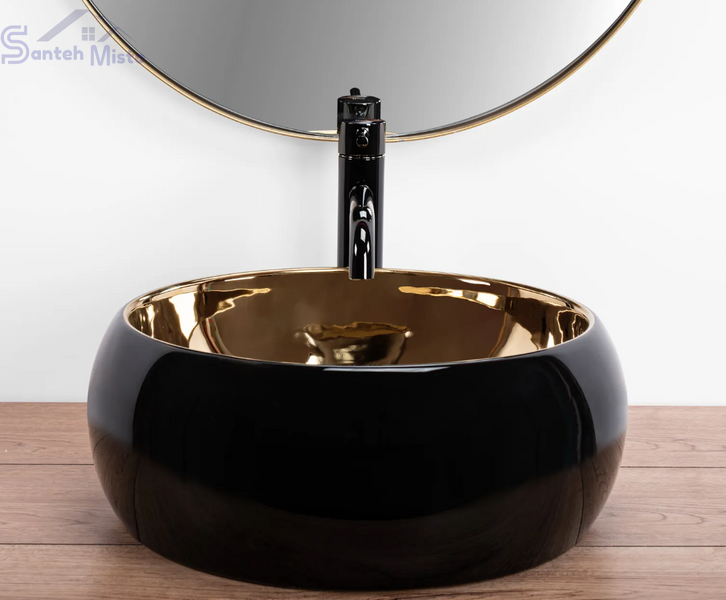 Умывальник (раковина) REA LUNA BLACK MATT GOLD накладной * REA-U3306 фото