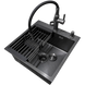 Комплект кухонной мойки Kraft NANO BLACK PVD Декор-соти HS 500х500 (3.0/1.0 мм)+Змішувач для кухні з гнучким виливом Pllen&oacute; Lazio PVD ST07 Grafite SM2100 фото 6