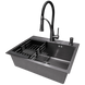 Комплект кухонной мойки Kraft NANO BLACK PVD HS60*45 Декор (3.0/1.0 мм)+Змішувач для кухні Kroner KRP Ersel - GRP03393BLK SM2310 фото 2